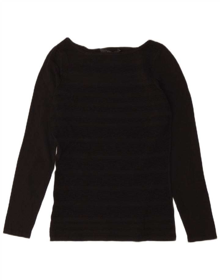Coast Dame Top Langærmet UK 10 Lille Sort Stribet Viscose