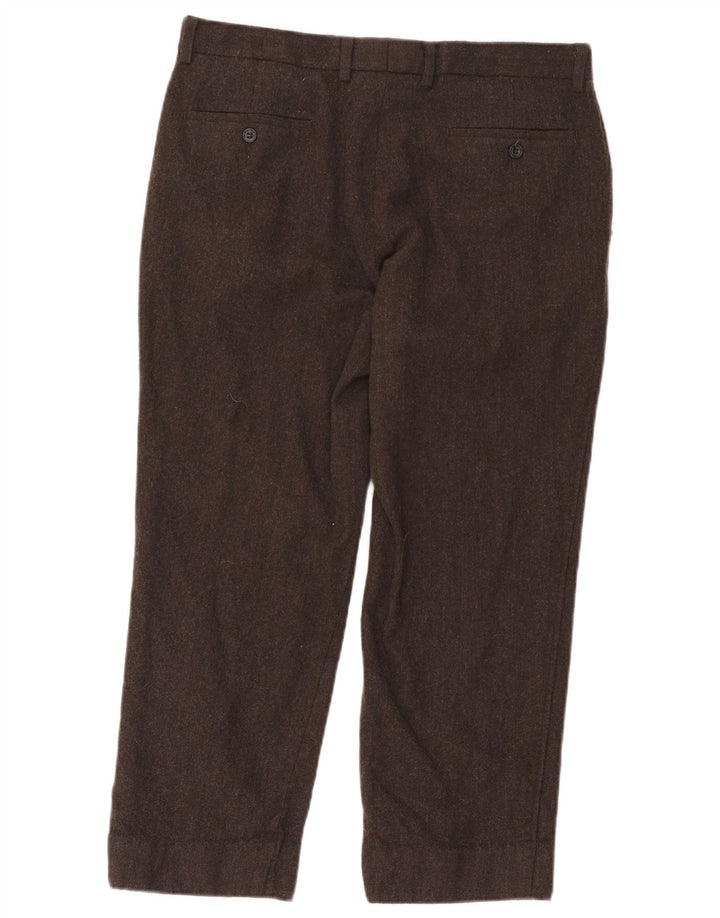 Marks & Spencer Herre Crop Straight Suit Bukser W36 L24 Brun Uld
