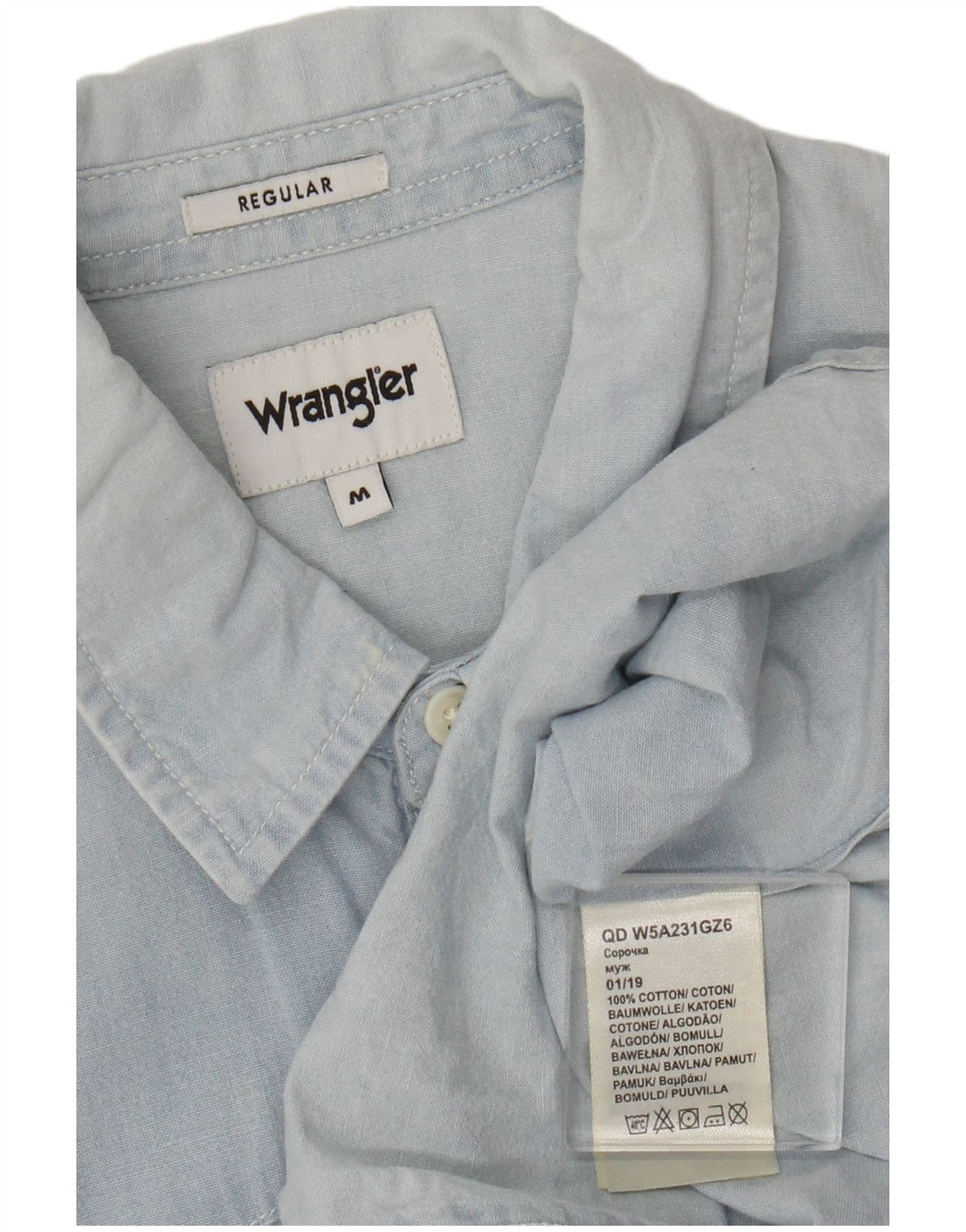 Wrangler Herre Regular Shirt Medium Blue Bomuld