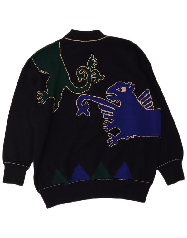 Vintage Dame Turtle Neck Jumper Sweater UK 20 2XL Navy Blue Geometric