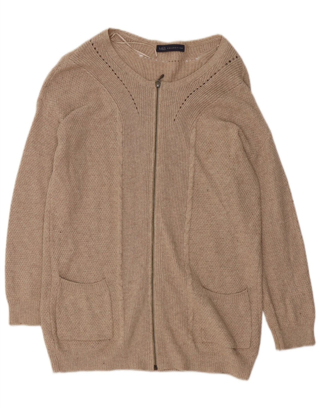 Marks & Spencer Dame Oversized Longline Cardigan Sweater UK 8 Small Beige