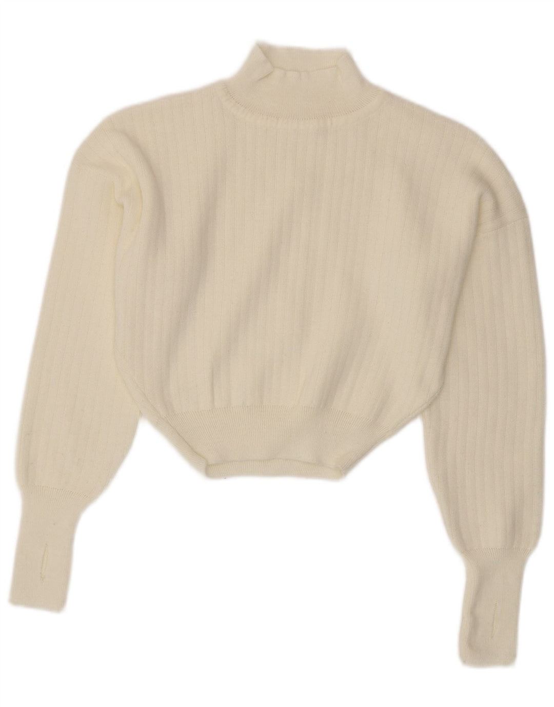 Vintage Dame Crop Turtle Neck Jumper Sweater UK 14 Medium White