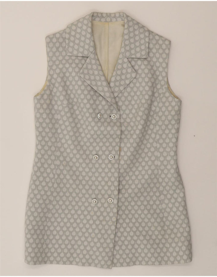 VINTAGE Womens Double Breasted Blazer Jacket UK 14 Medium Grey Spotted Vintage Vintage and Second-Hand Vintage from Messina Hembry 