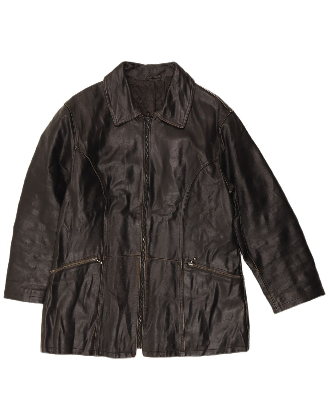 VINTAGE Dame Læderjakke IT 42 Medium Sort Læder