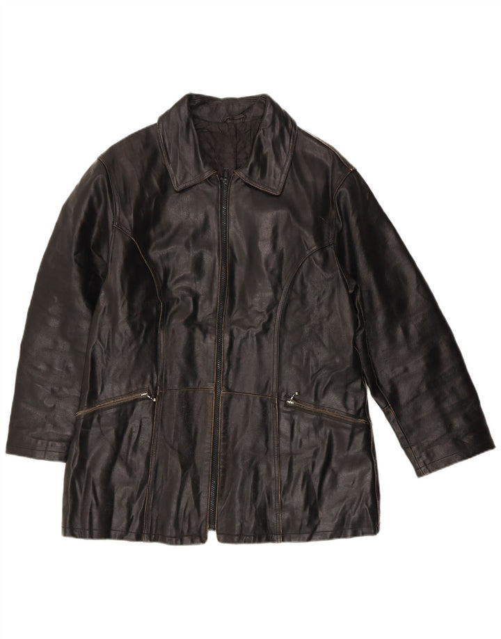 VINTAGE Dame Læderjakke IT 42 Medium Sort Læder