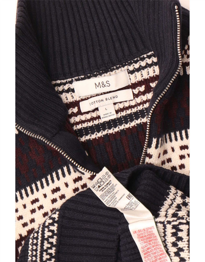 Marks & Spencer Herre sweater med lynlåshals Large Navy Blue Fair Isle
