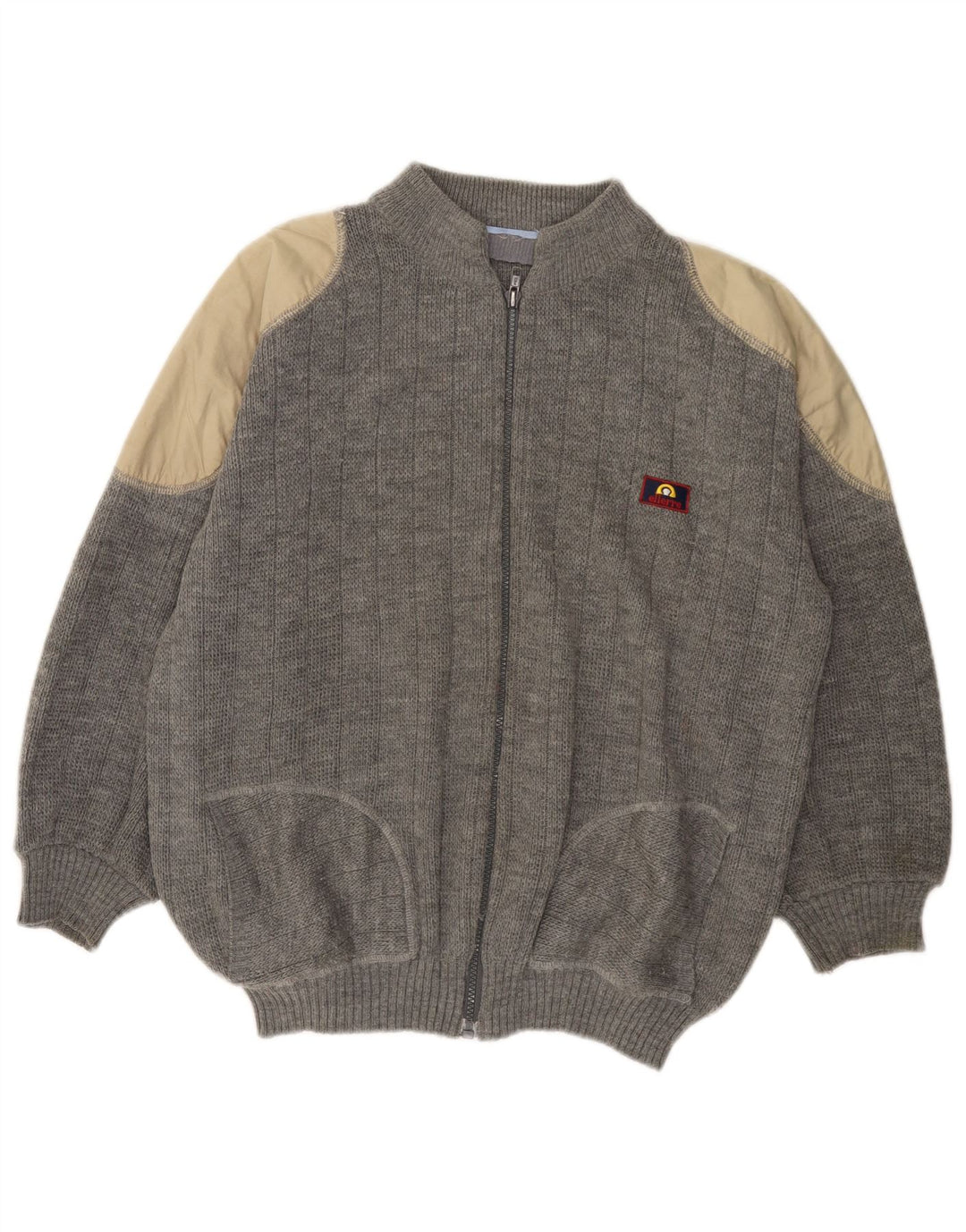 VINTAGE Dame Cardigan Sweater UK 18 XL Grå Colourblock