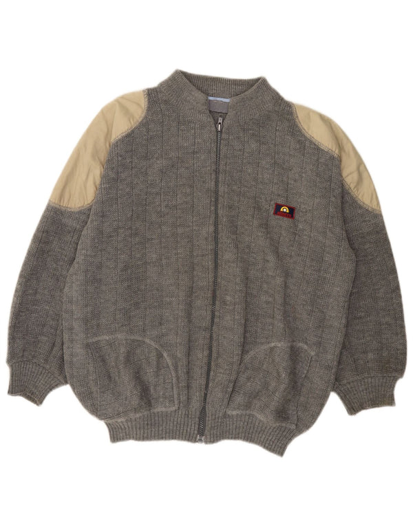 VINTAGE Dame Cardigan Sweater UK 18 XL Grå Colourblock