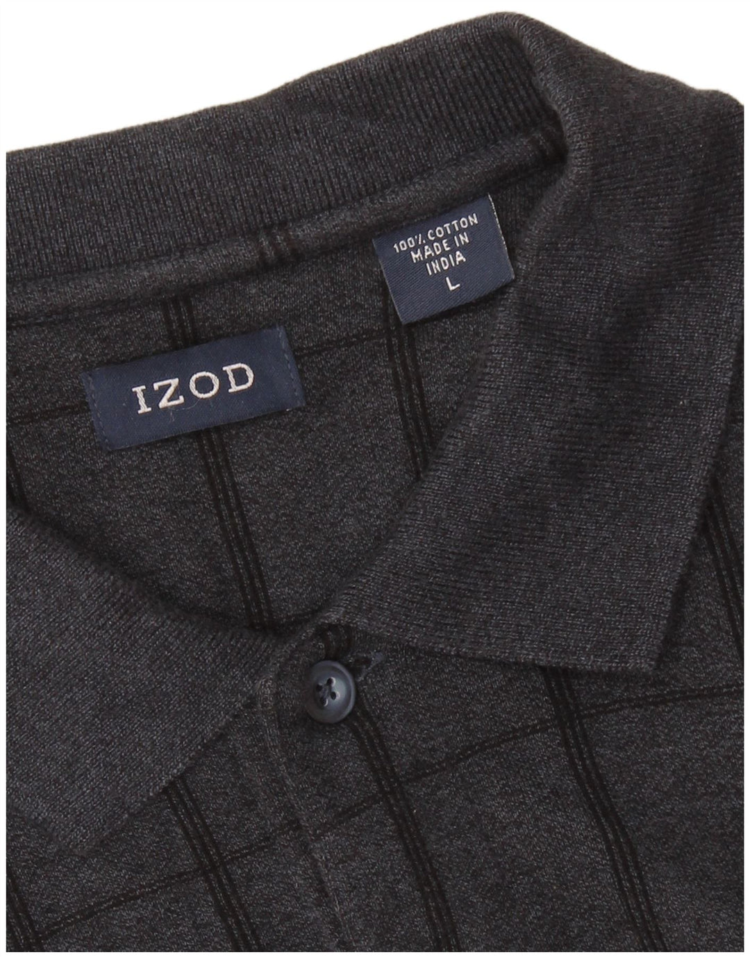 IZOD Langærmet poloshirt til mænd, stor grå ternet bomuld