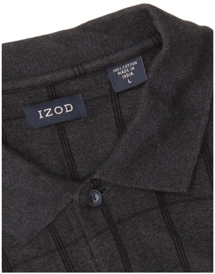 IZOD Langærmet poloshirt til mænd, stor grå ternet bomuld