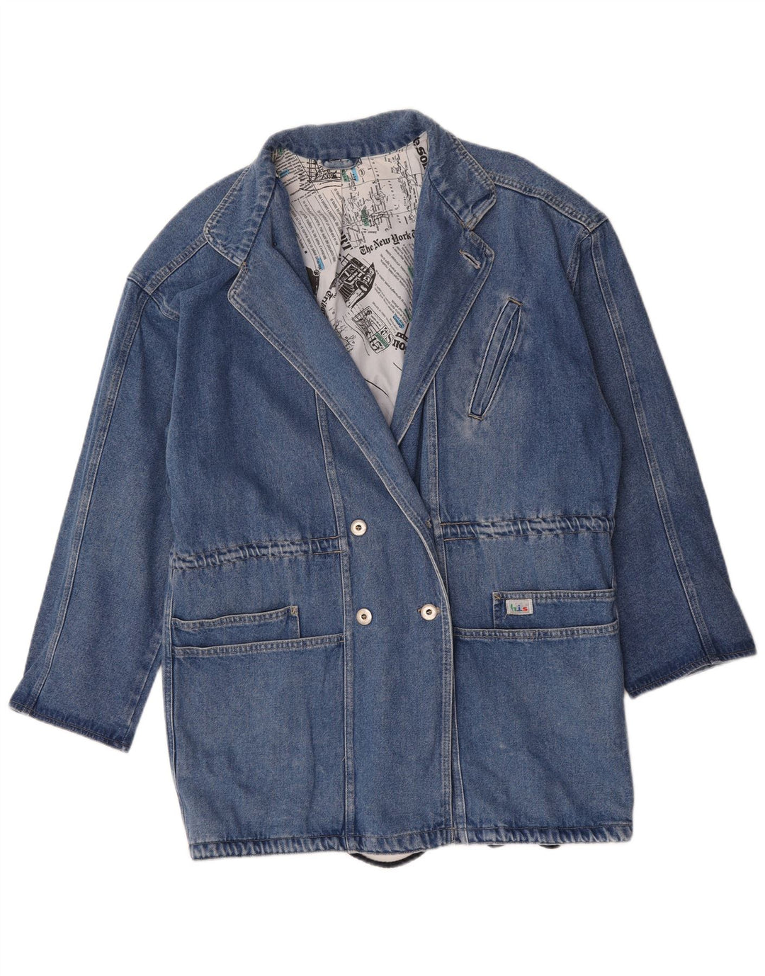 Vintage Dame Longline Double Breasted Blazer Jacket UK 16 Large Blue