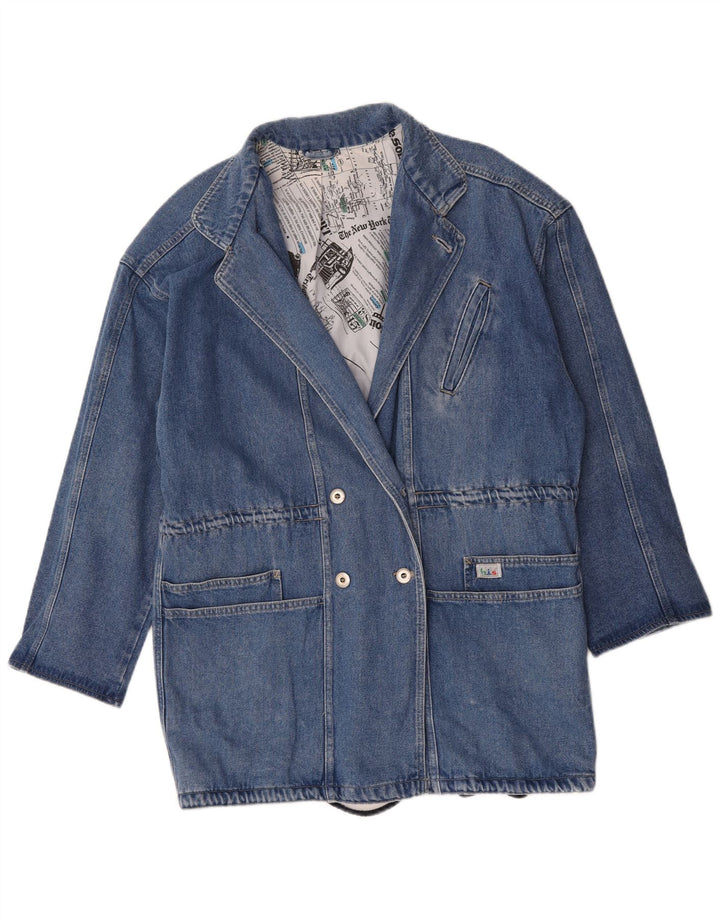 Vintage Dame Longline Double Breasted Blazer Jacket UK 16 Large Blue