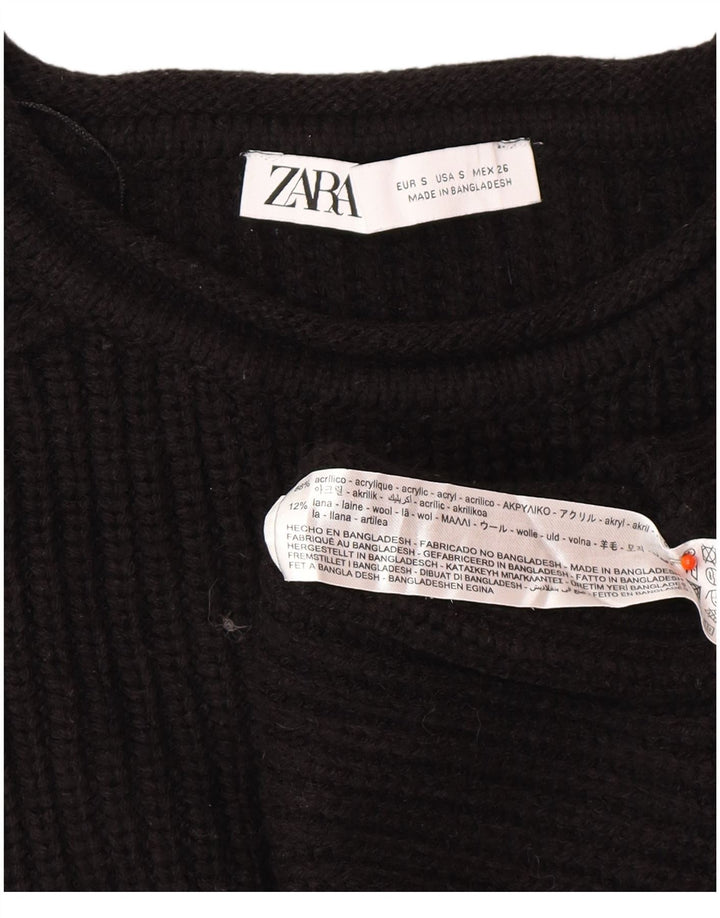 ZARA Womens Oversized Crew Neck Jumper Sweater UK 10 Small Black Acrylic