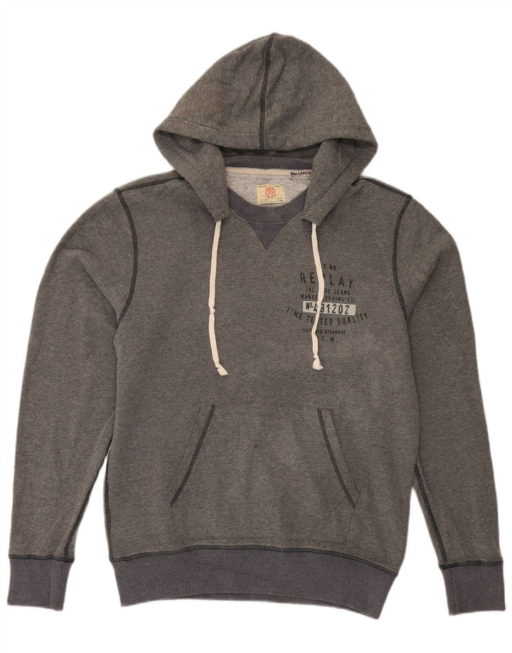 Replay Herre Grafisk Hoodie Jumper Stor Grå Bomuld