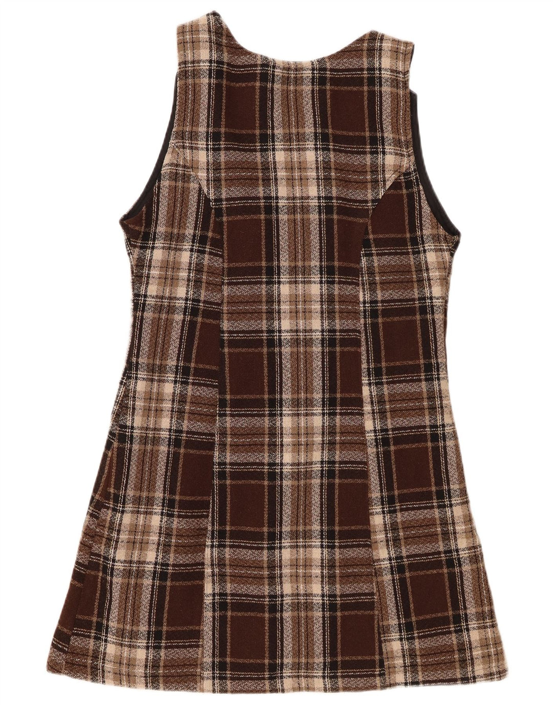 Vintage dame ærmeløs A-line kjole IT 44 Medium brun ternet