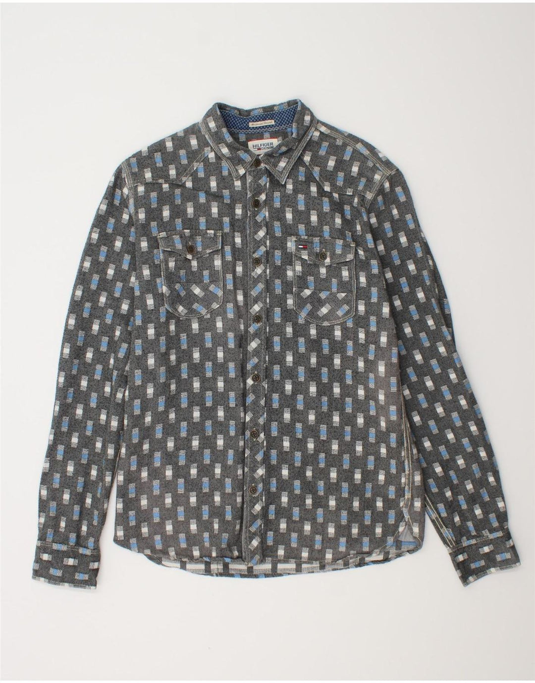 TOMMY HILFIGER Herreskjorte Stor grå geometrisk bomuld