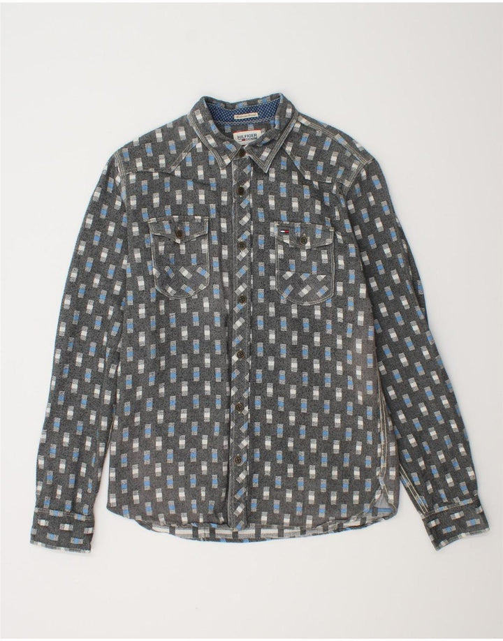 TOMMY HILFIGER Herreskjorte Stor grå geometrisk bomuld