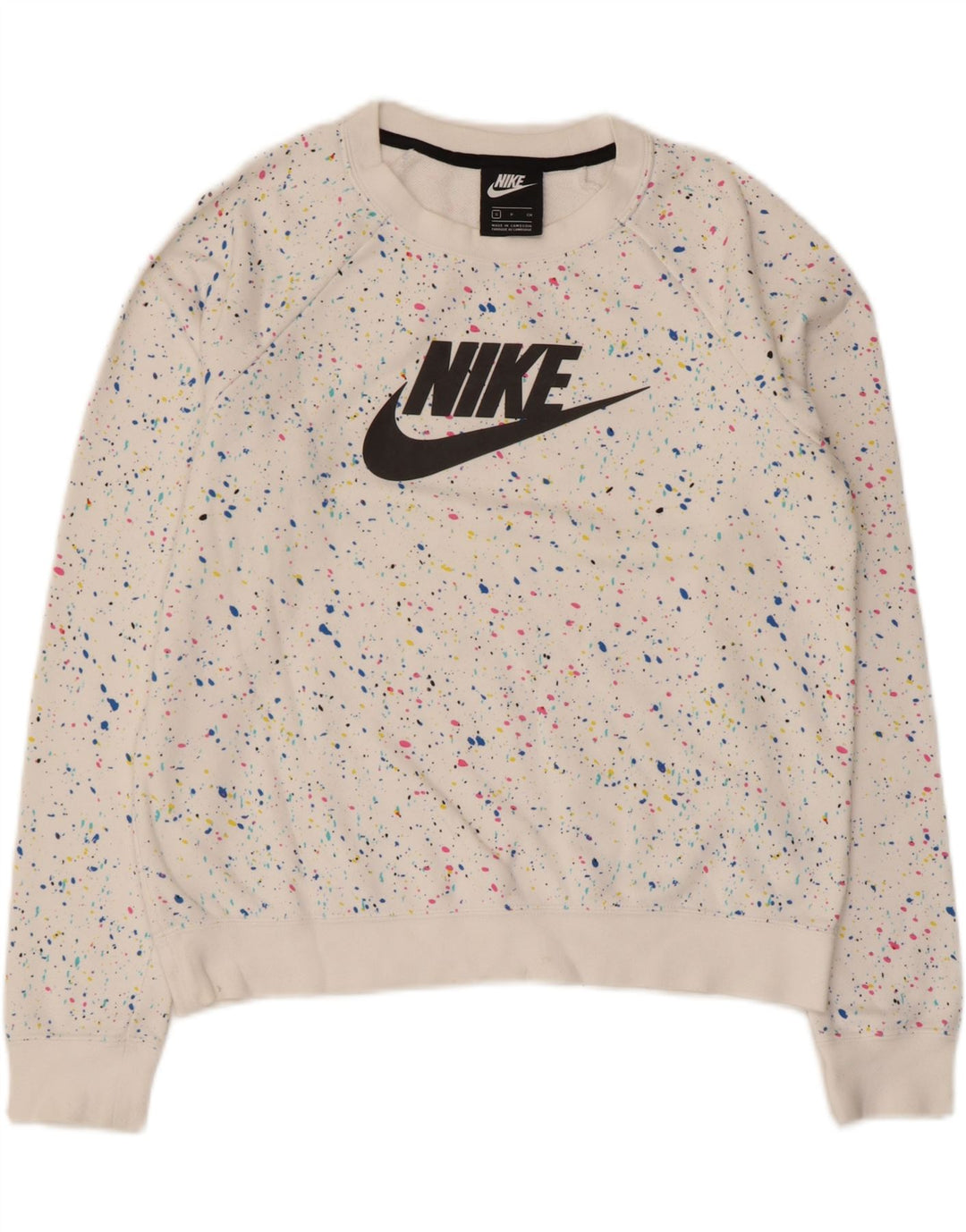 Nike Womens Grafisk Oversized Sweatshirt Jumper UK 10 Small White Spotted