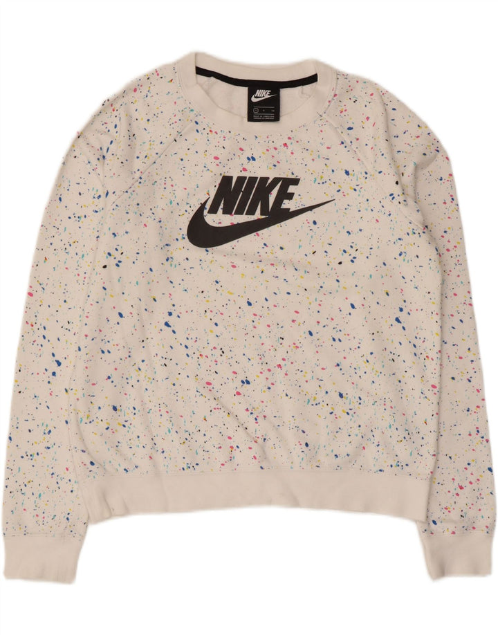 Nike Womens Grafisk Oversized Sweatshirt Jumper UK 10 Small White Spotted
