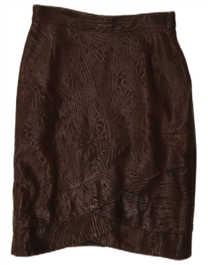 Vintage lædernederdel til kvinder W28 Medium Brown Animal Print