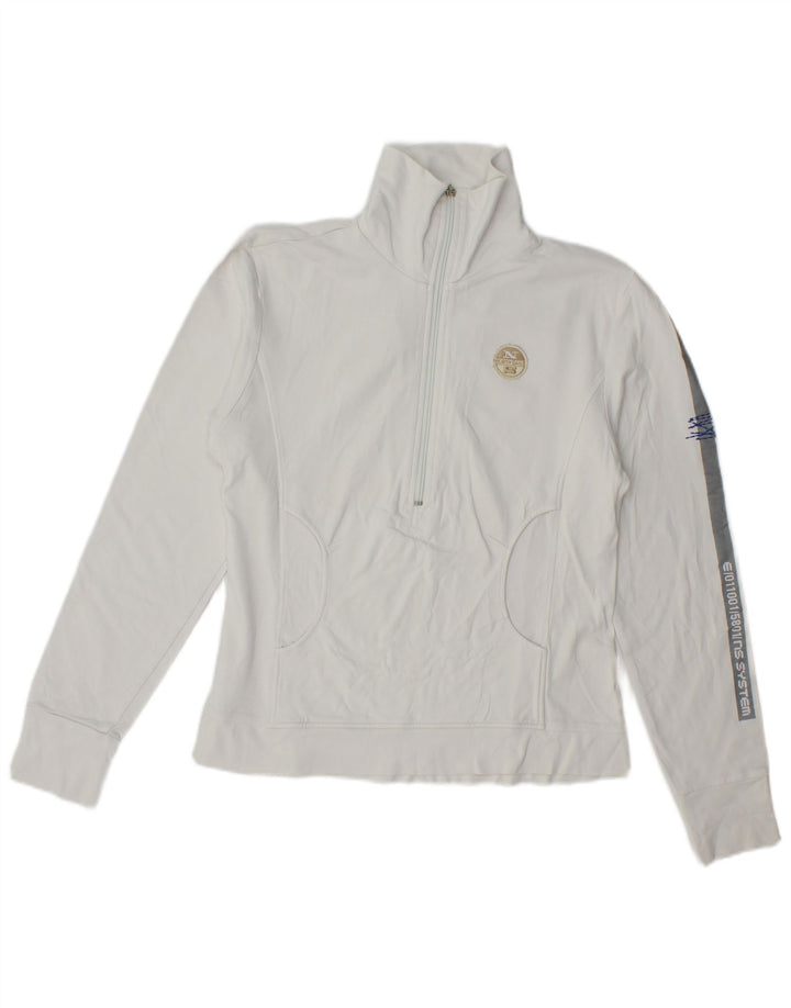 North Sails Dame Grafisk Zip Neck Sweatshirt Jumper UK 14 Large White