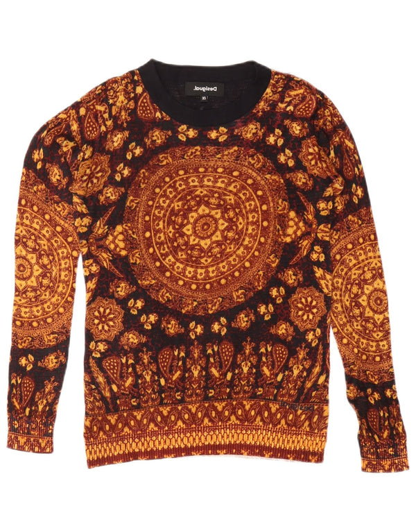 Desigual Dame Loose Fit Jumper Sweater UK 6 XS Brun Paisley