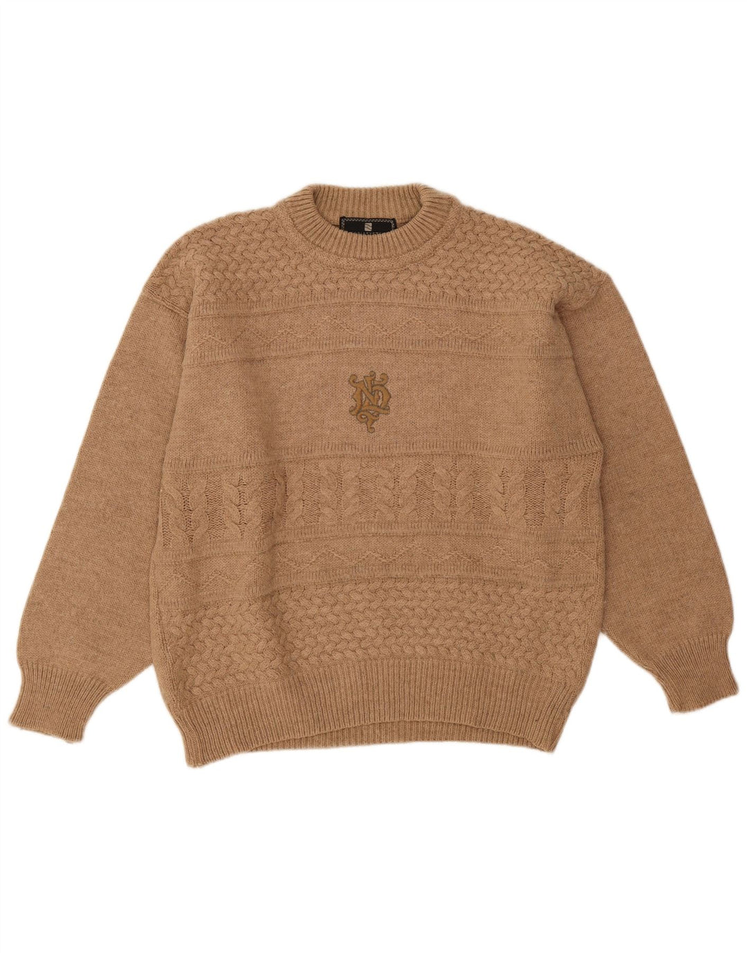Tobia System Herre Crew Neck Jumper Sweater IT 48 Medium Beige Uld