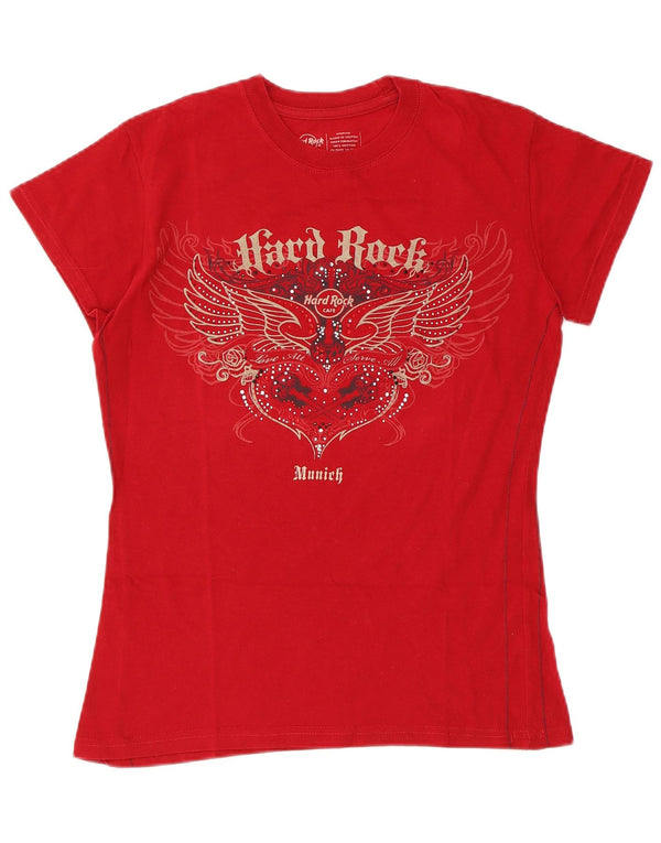 Hard Rock Cafe Womens Munich Graphic T-Shirt Top UK 12 Medium Red Music