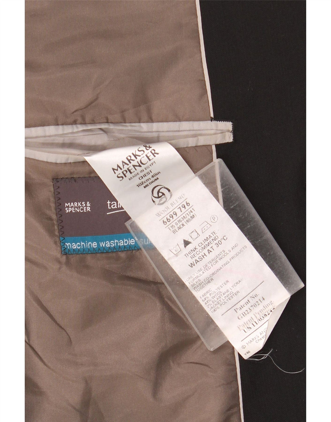 Marks & Spencer Herre 3-knaps blazerjakke UK 40 Stor sort polyester