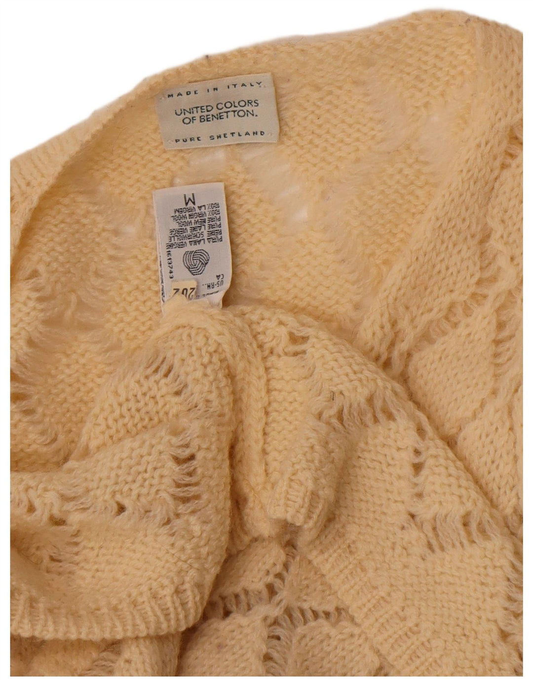 Benetton Dame Cardigan Sweater UK 14 Medium Off White Argyle/Diamond