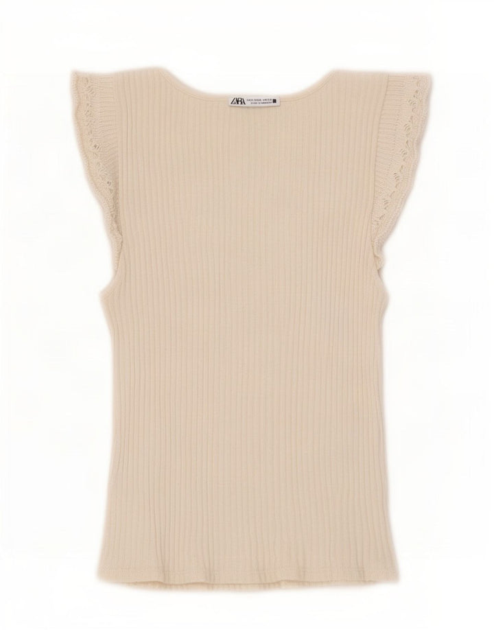 Zara Womens Crop Top UK 8 Small Off White Bomuld