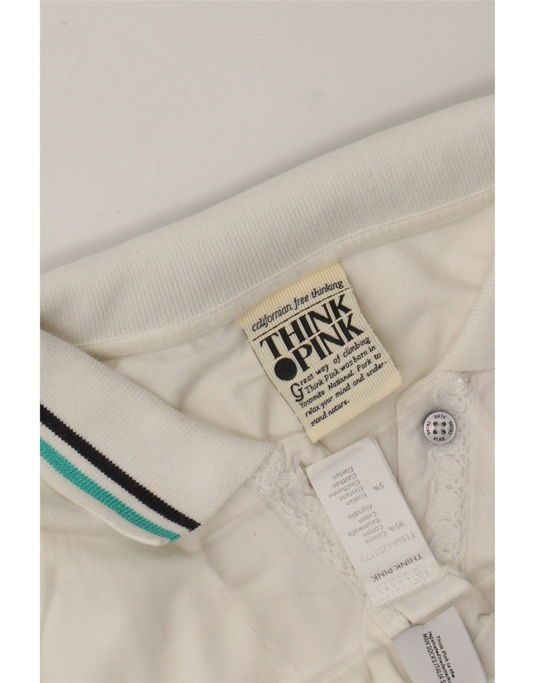 TÆNK PINK Grafisk poloshirt til kvinder UK 8 Lille hvid bomuld