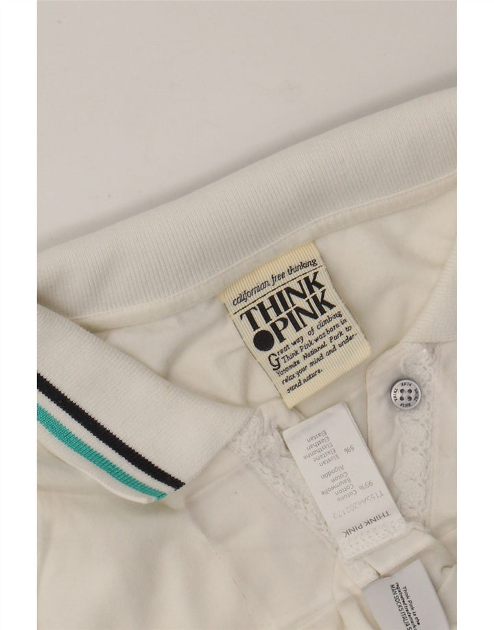 TÆNK PINK Grafisk poloshirt til kvinder UK 8 Lille hvid bomuld