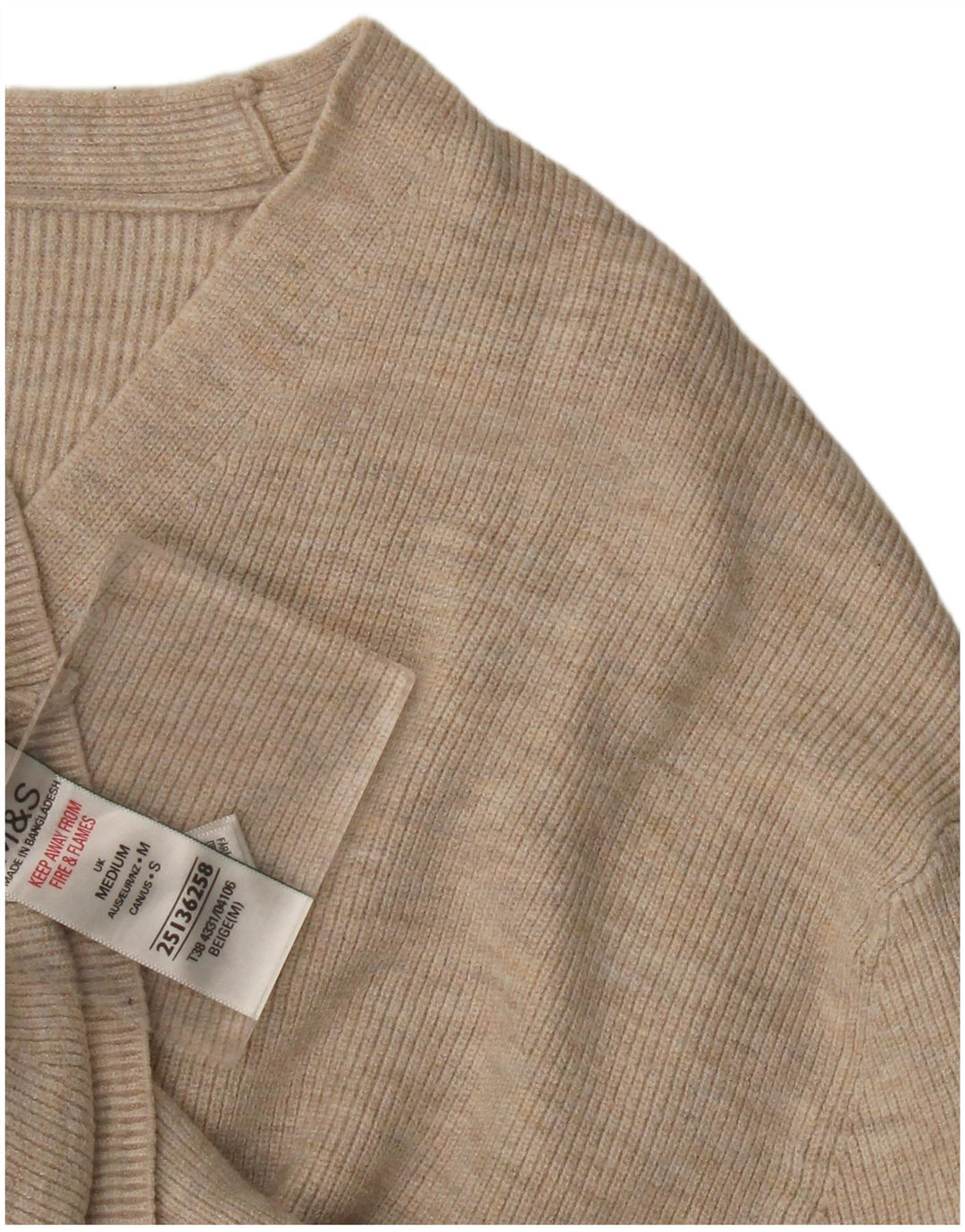 Marks & Spencer Dame V-hals sweater UK 14 Medium Beige Viscose