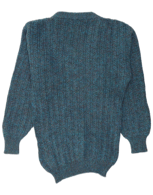 Vintage herre Regular Fit V-hals sweater Medium Blue Flecked Uld