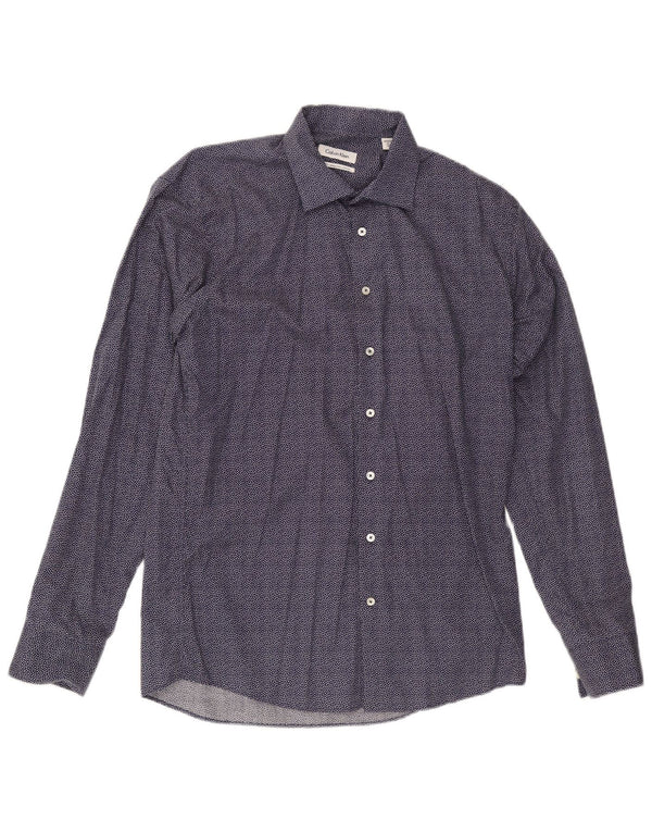 Calvin Klein Herre Slim Fit Skjorte Størrelse 41 Large Marineblå Plettet Bomuld