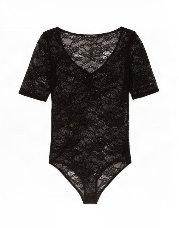 Zara Womens See Through Bodysuit UK 8 Small Black Floral