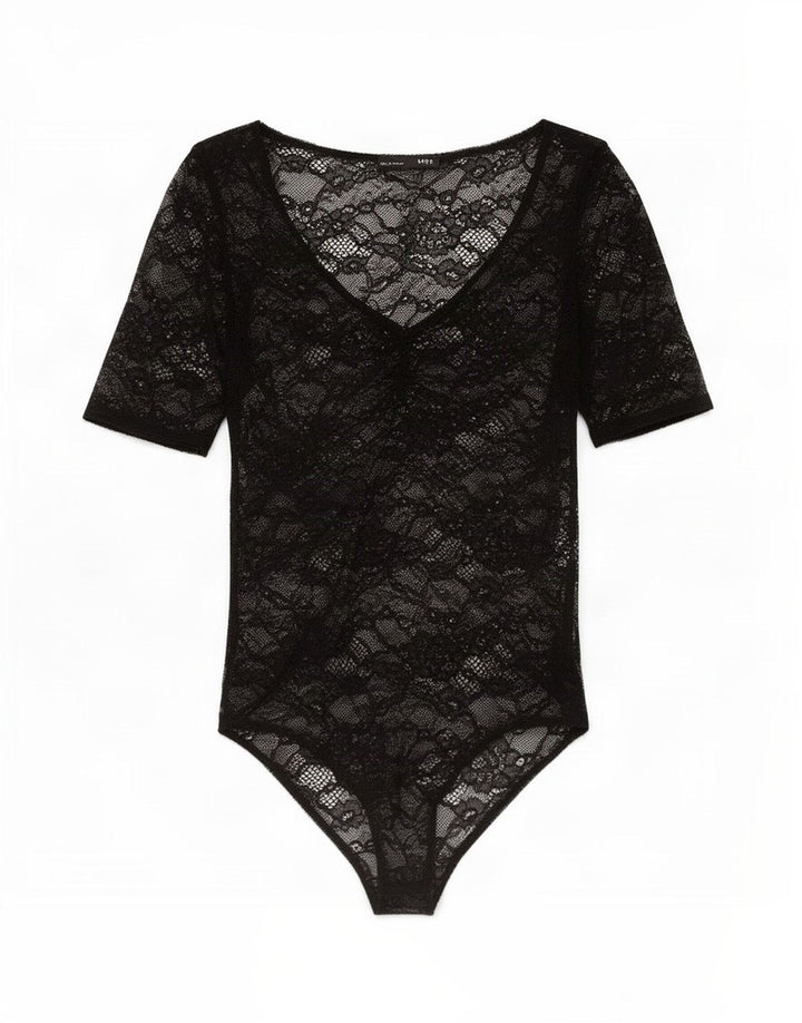 Zara Womens See Through Bodysuit UK 8 Small Black Floral