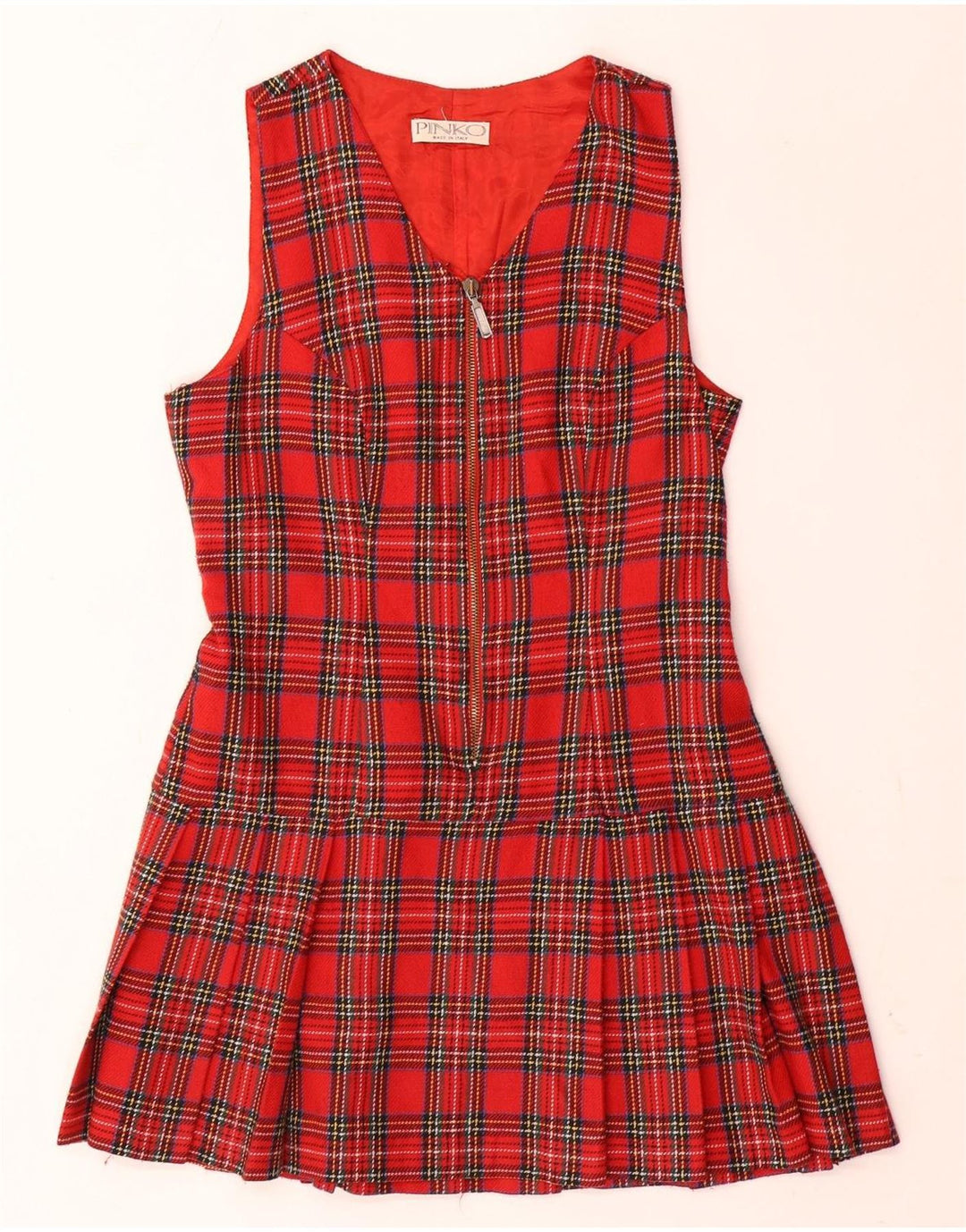 Pinko Dame Ærmeløs A-Line Kjole UK 12 Medium Red Check