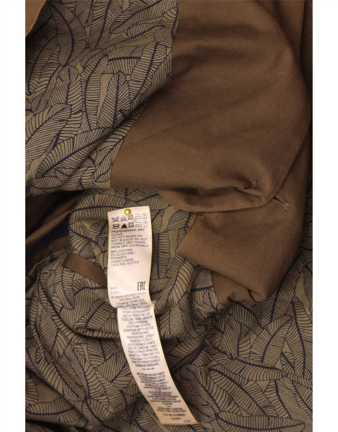 Marks & Spencer Herre 2-knaps blazerjakke UK 40 Medium Khaki Bomuld