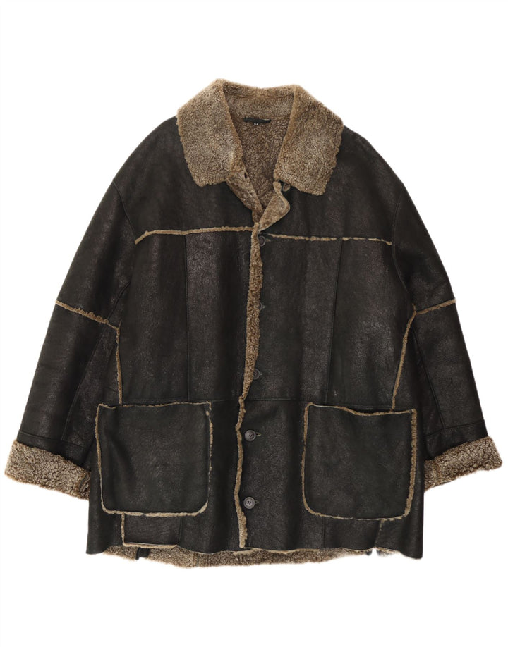 Vintage Herre Sherpa Læderjakke IT 54 2XL Sort Læder