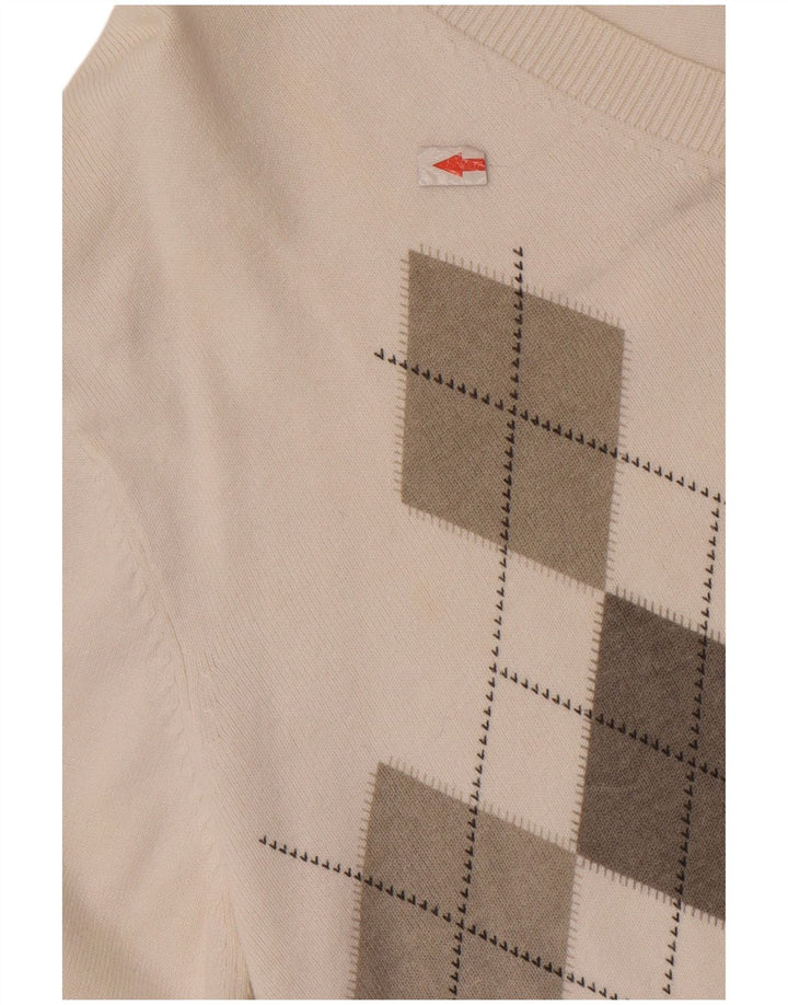 Zara Herre V-hals sweater XL Hvid Argyle/Diamant Bomuld