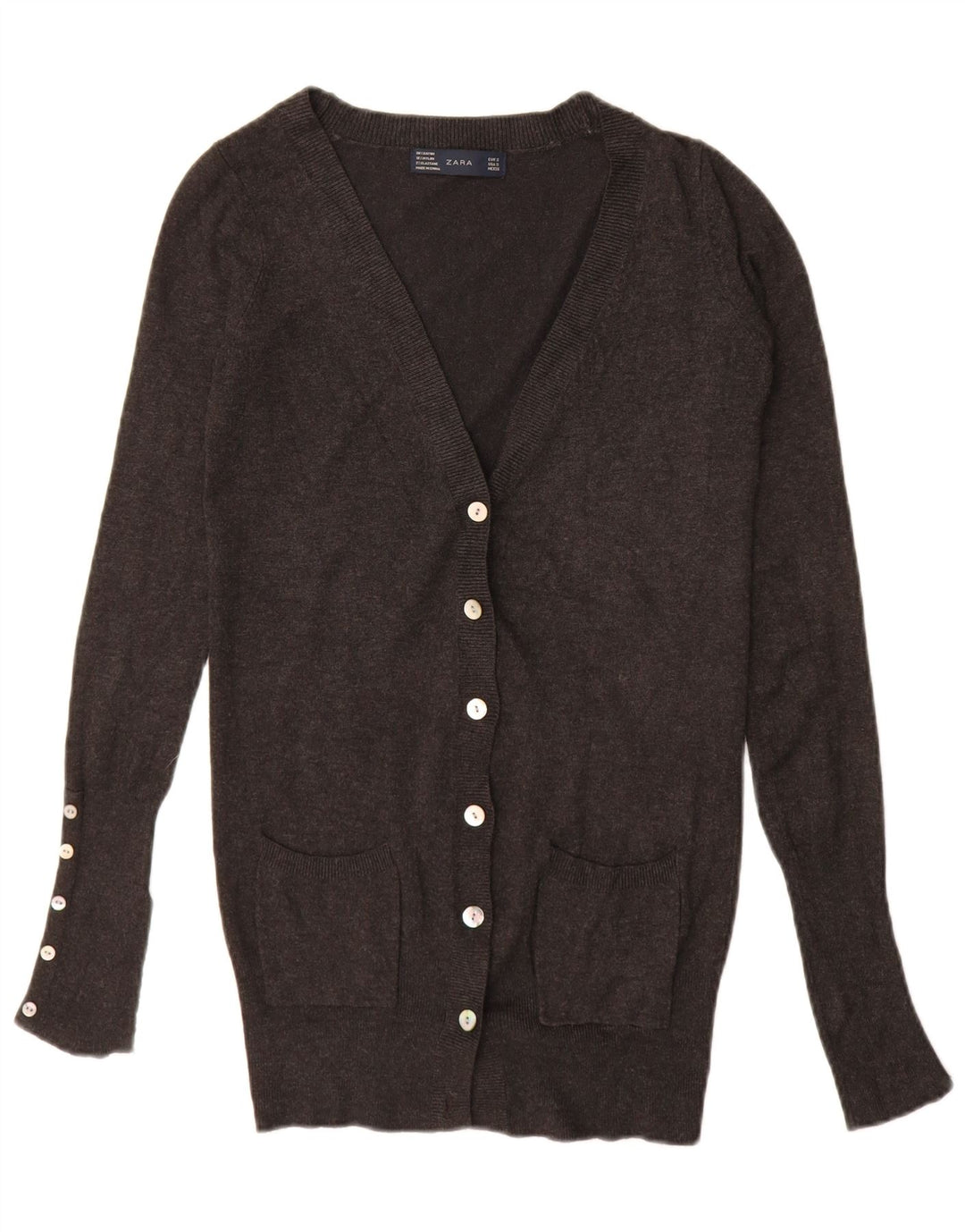 ZARA Dame Longline Cardigan Sweater UK 10 Small Grey Rayon