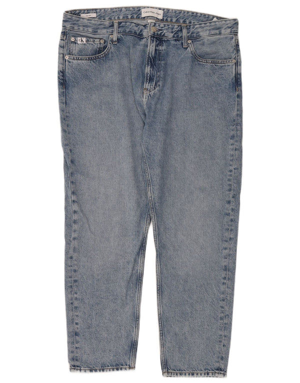 Calvin Klein Herre far tilspidsede cropped jeans W36 L28 blå bomuld