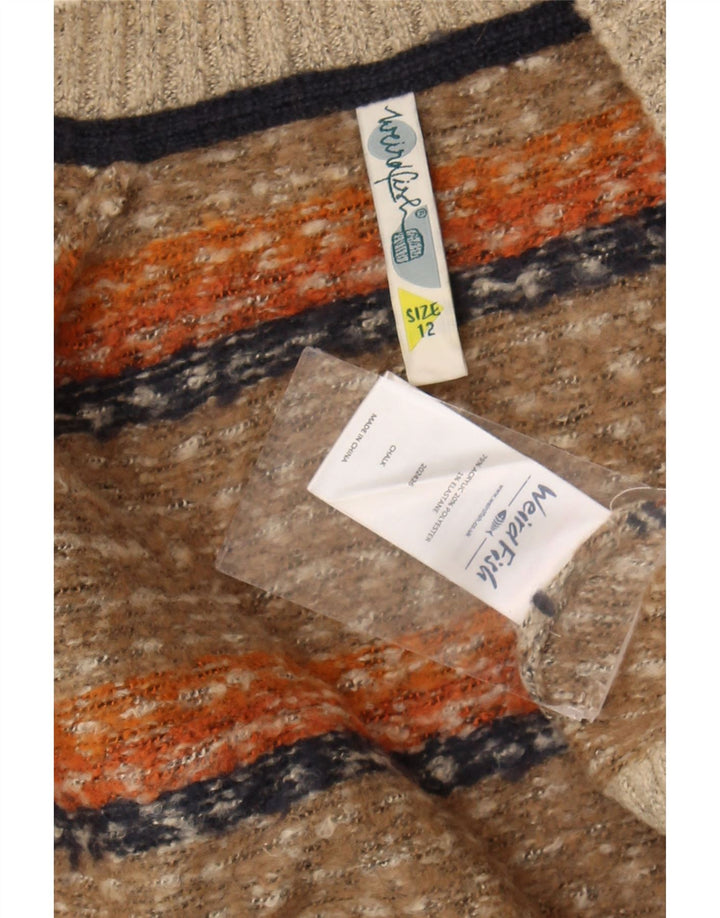 Weird Fish Womens Longline Cardigan Sweater UK 12 Medium Beige Geometric