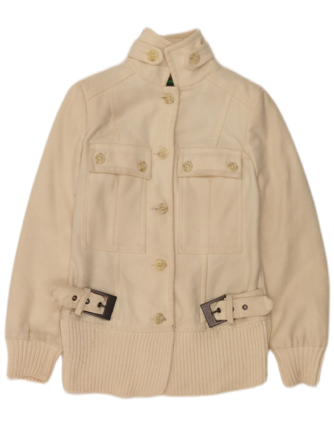Benetton Womens Bomber Jacket IT 38 XS Off White Uld