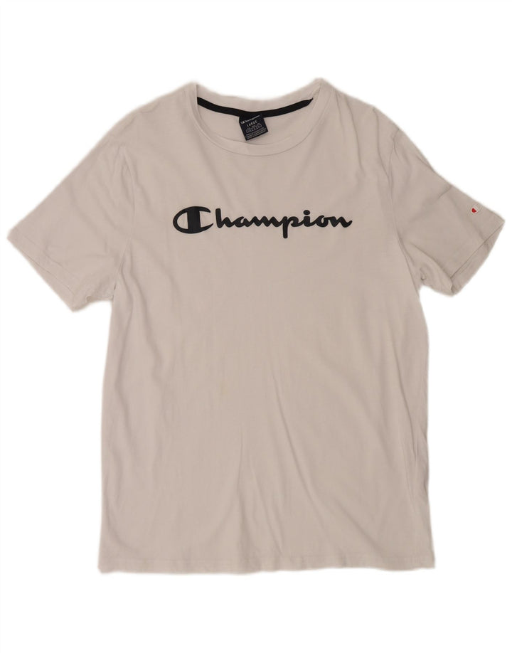Champion Herre Grafisk T-Shirt Top Stor Hvid Bomuld