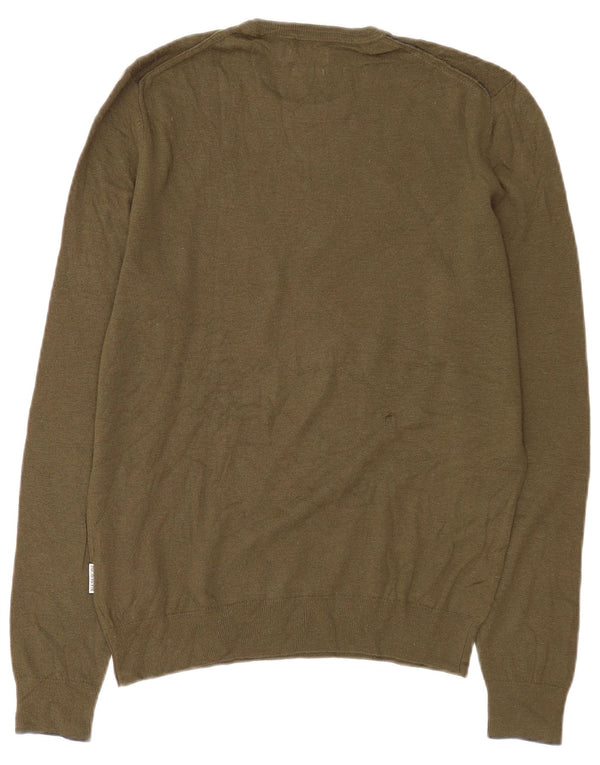 Napapijri Mens Crew Neck Jumper Sweater Small Khaki Merino Wool
