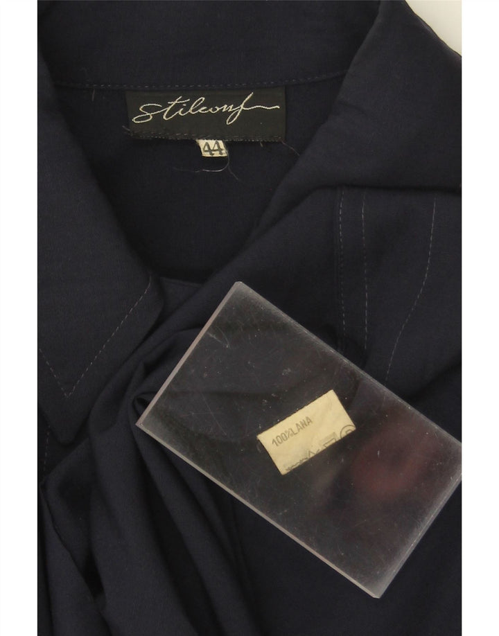 VINTAGE Womens Military Overcoat IT 44 Medium Navy Blue Wool