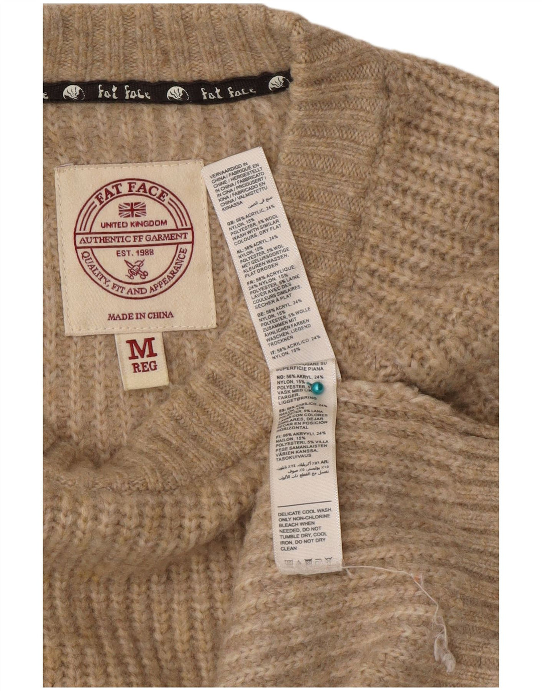 Fat Face Herre Crew Neck Jumper Sweater Medium Beige Akryl